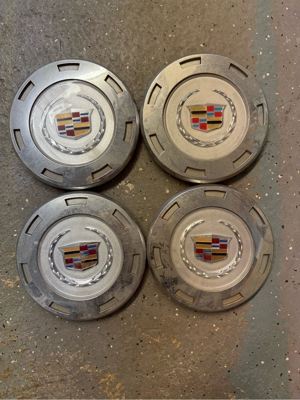 Cadillac Silver Alloy Wheel Center Caps with Crest (Set of 4)